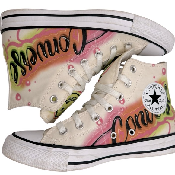 Converse Chuck Taylor Canvas High Tops with Airbrush Graffiti Details W Size 7 - Picture 6 of 9